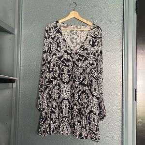 Jodifl size large long sleeve navy white print mini dress